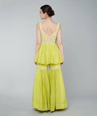 Yellow embellished gharara set 4