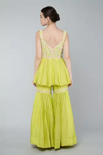 Yellow embellished gharara set