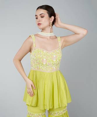 Yellow embellished gharara set 5