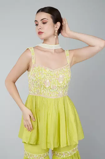 Yellow embellished gharara set