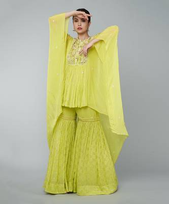 Yellow embellished gharara set 1