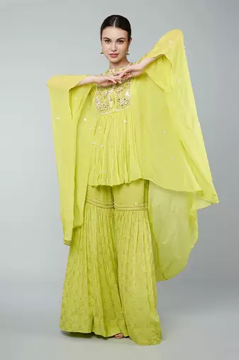 Yellow embellished gharara set