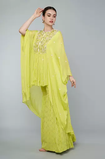 Yellow embellished gharara set