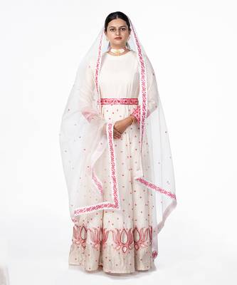 White  Embroidered Chanderi Silk Lehenga 1