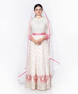 White  Embroidered Chanderi Silk Lehenga 2