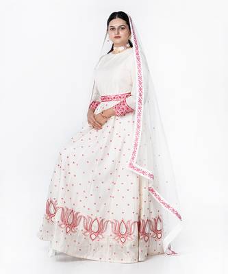 White  Embroidered Chanderi Silk Lehenga 3