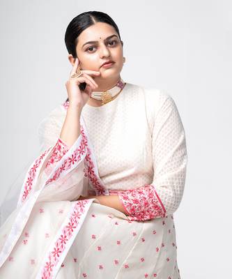 White  Embroidered Chanderi Silk Lehenga 4