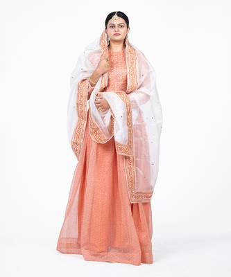 Peach Chanderi Silk Gathered Lehenga 1