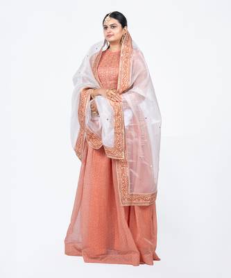 Peach Chanderi Silk Gathered Lehenga 2