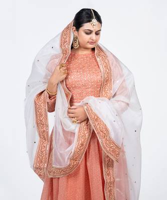 Peach Chanderi Silk Gathered Lehenga 3