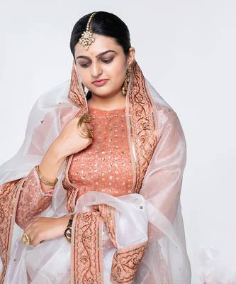 Peach Chanderi Silk Gathered Lehenga 4