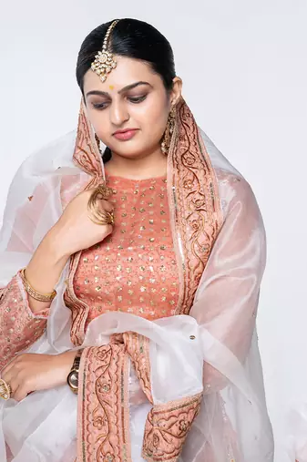 Peach Chanderi Silk Gathered Lehenga