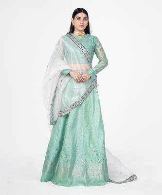 Sea Green Chanderi Silk Lehenga 1