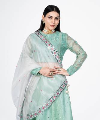 Sea Green Chanderi Silk Lehenga 2