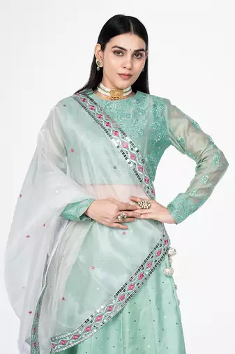 Sea Green Chanderi Silk Lehenga
