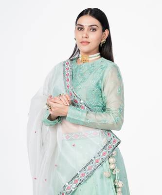 Sea Green Chanderi Silk Lehenga 3