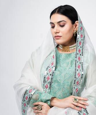 Sea Green Chanderi Silk Lehenga 4