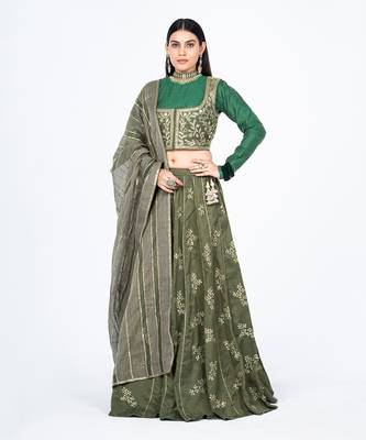 Seawod Green Chanderi Silk Lehenga 1