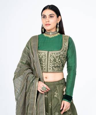 Seawod Green Chanderi Silk Lehenga 3