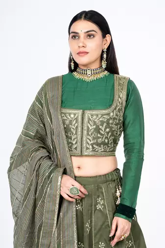 Seawod Green Chanderi Silk Lehenga