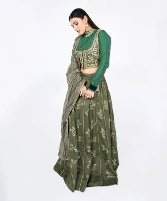 Seawod Green Chanderi Silk Lehenga 4