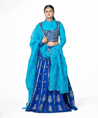 Deep Blue Chanderi Silk Lehenga 1