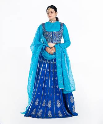 Deep Blue Chanderi Silk Lehenga 2