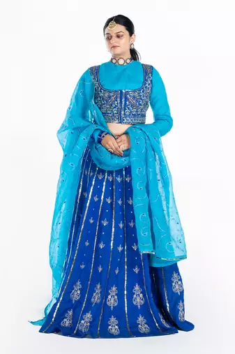 Deep Blue Chanderi Silk Lehenga