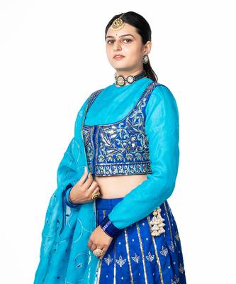 Deep Blue Chanderi Silk Lehenga 3