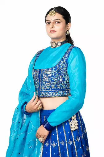 Deep Blue Chanderi Silk Lehenga