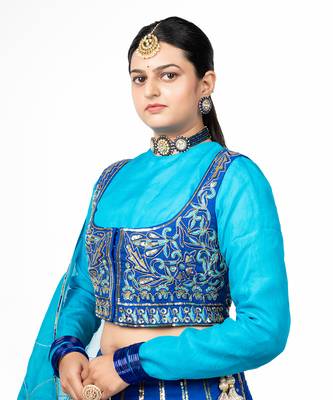 Deep Blue Chanderi Silk Lehenga 4