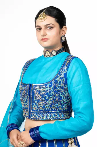 Deep Blue Chanderi Silk Lehenga