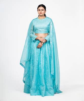 Arctic Blue Chanderi Silk Lehenga 1