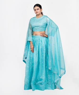 Arctic Blue Chanderi Silk Lehenga 2