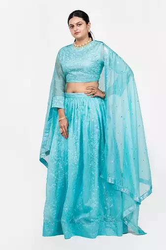 Arctic Blue Chanderi Silk Lehenga