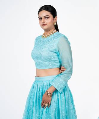 Arctic Blue Chanderi Silk Lehenga 3