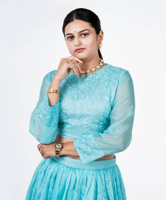 Arctic Blue Chanderi Silk Lehenga 4
