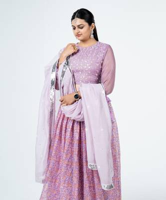 Lavender Chanderi Silk Lehenga 3