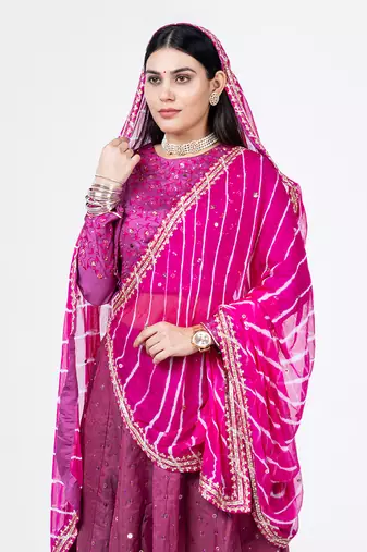 Magenta Chanderi Silk Lehenga