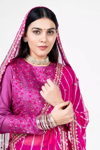 Magenta Chanderi Silk Lehenga