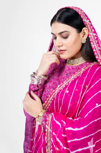 Magenta Chanderi Silk Lehenga