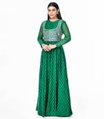 Emerald green chanderi silk gown