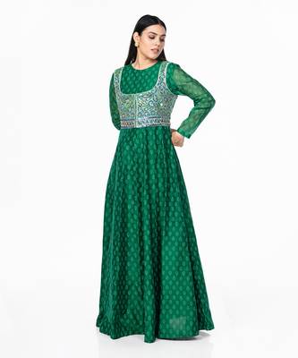 Emerald green chanderi silk gown 2