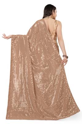 Beige Color Sequins Embroidered Bollywood Georgette Saree With Blouse 4