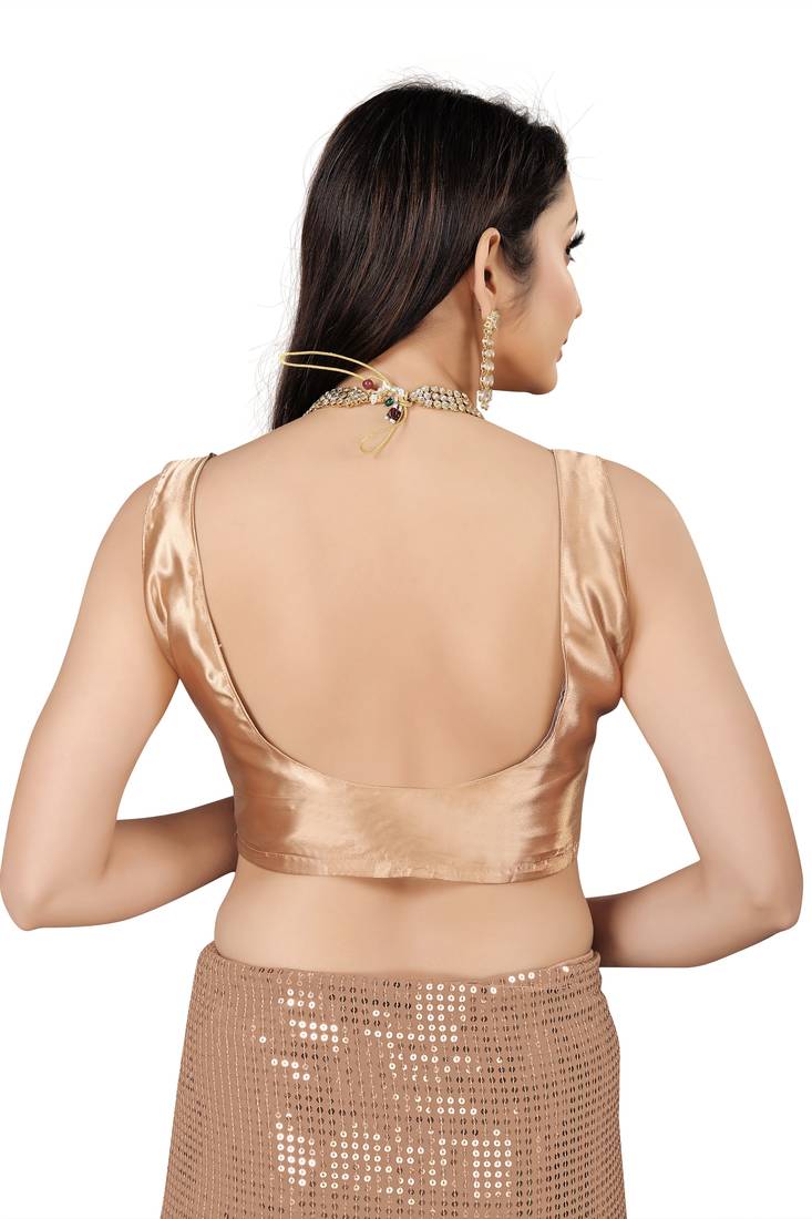 Beige Color Sequins Embroidered Bollywood Georgette Saree With Blouse