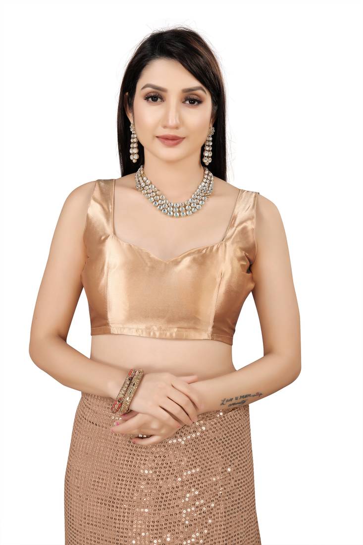 Beige Color Sequins Embroidered Bollywood Georgette Saree With Blouse