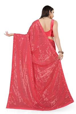 Gajri Color Sequins Embroidered Bollywood Georgette Saree With Blouse 4