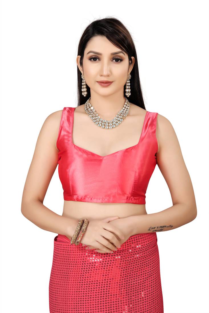 Gajri Color Sequins Embroidered Bollywood Georgette Saree With Blouse