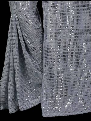 Grey Color Sequins Embroidered Bollywood Georgette Saree With Blouse 2