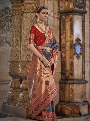 Elora Pure Silk With Jacquard Weaving Faux Banarasi Design With Stone Work Saree For Women Royal Blue   1
